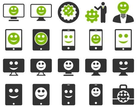 Tools, options, smiles, displays, devices icons Stock Illustration