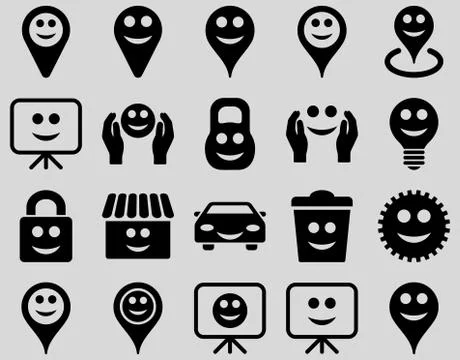 Tools, options, smiles, objects icons Stock Illustration
