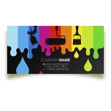 Tools for the painter and colored paint. House painter business card Stock Illustration