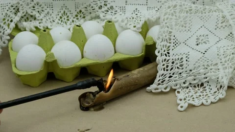 Tools for painting Easter eggs. Metal handmade pen and melted beeswax. Stock Footage 170664170