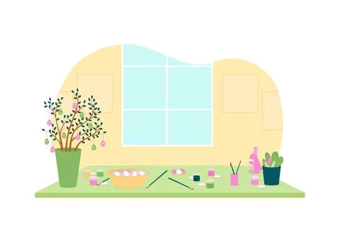Tools for painting eggs in kitchen 2D vector web banner, poster 스톡 일러스트