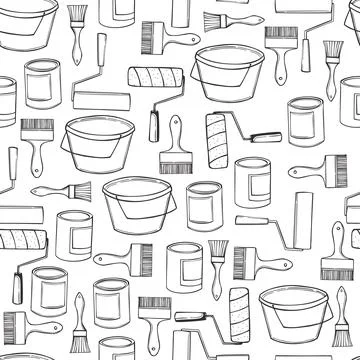 Tools for painting walls. Vector  pattern. Stock Illustration