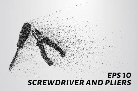 Tools of the particles. Pliers and screwdriver are composed of circles and do Stock Illustration
