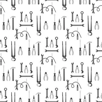Tools pattern background with pliers, screwdrivers, and wrenches in black a.. Stockillustratie