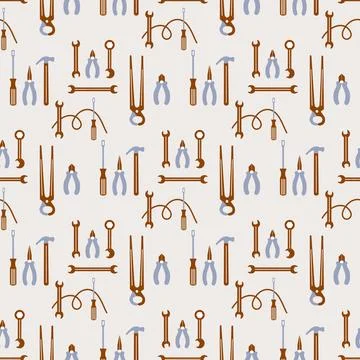 Tools pattern seamless background with various hand tools including wrenche.. Stock Illustration
