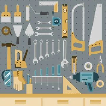 Tools on peg board Illustrazione stock