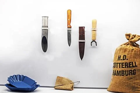 Tools for plucking and processing ripe chocolate beans Foto stock