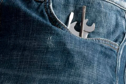 Tools in the pocket of jeans Stock-Fotos