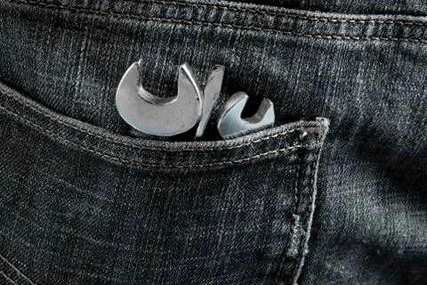 Tools in the pocket of jeans Stock-Fotos