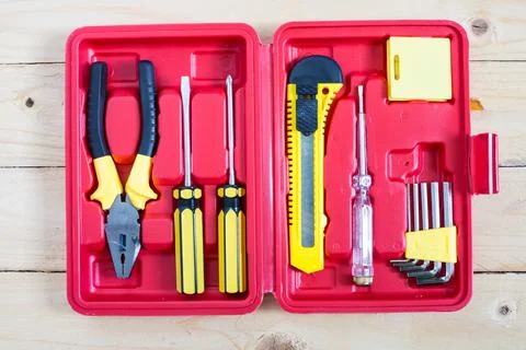 Tools in the red box Stock Photos