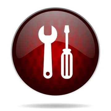 Tools red glossy web icon on white background. Stock Illustration
