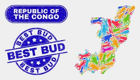 Tools Republic of the Congo Map and Distress Best Bud Stamps Illustrazione stock