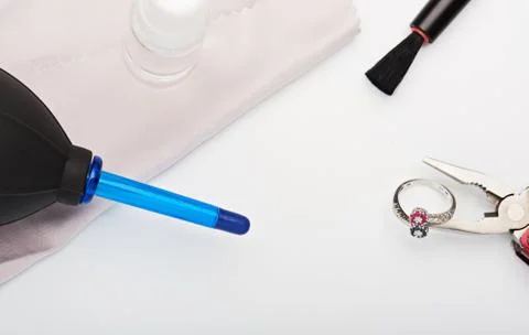 Tools for restoring gold ring Stock Photos