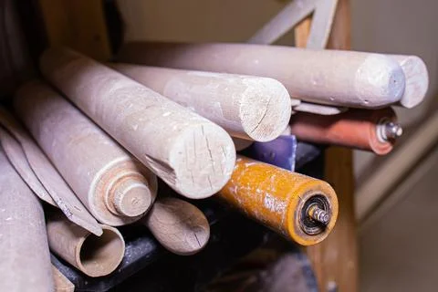 Tools for rolling clay, workshop Stock Photos
