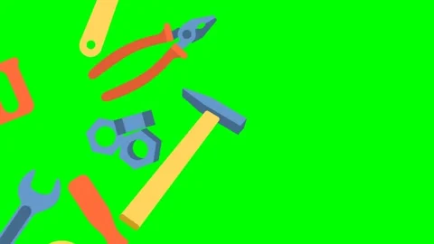 Tools rotate in a closed circle. Close-up. Control. Screwdriver, saw, roulette Stock Footage 275009865