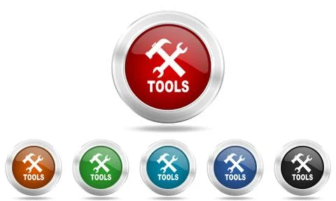 Tools round glossy icon set, colored circle metallic design internet buttons Stock Illustration