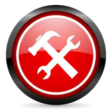 Tools round red glossy icon on white background 库存插图