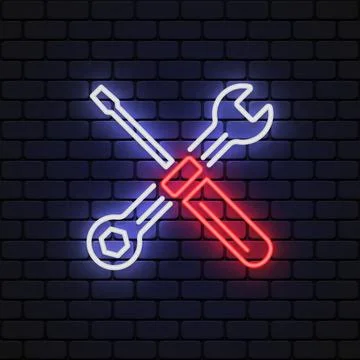 Tools screwdriver icon neon on light background. Vector illustration Stock Illustration