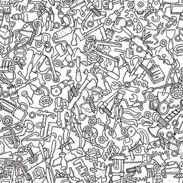 Tools seamless pattern in black and white Stock Illustration