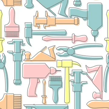 Tools seamless pattern. Drill and hammer, screwdriver and a plane. Vector Bac Stock Illustration