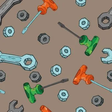 Tools seamless pattern. Vector illustration set of wrenches, bolts, screwdriv Stock Illustration