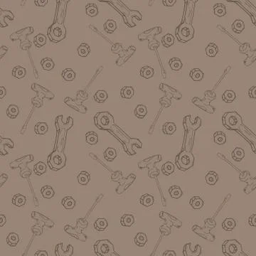 Tools seamless pattern. Vector illustration set of wrenches, bolts, screwdriv Stock Illustration