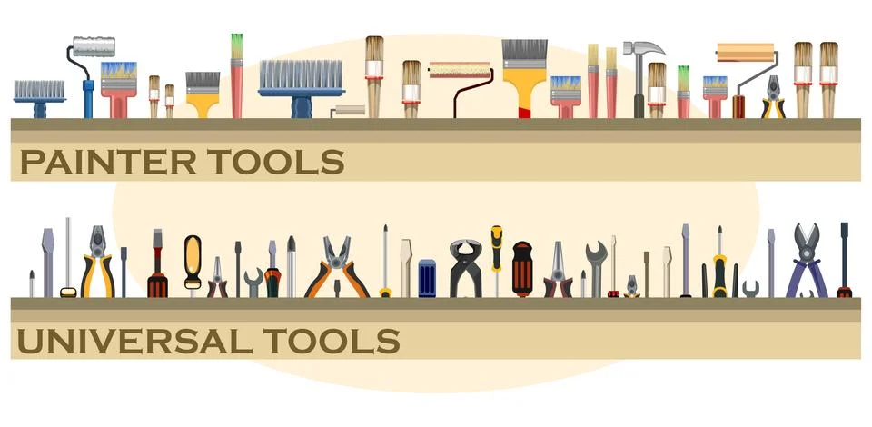 Tools. Set. The background is horizontal. Lower. Screwdrivers, hammers, wrenc Stock Illustration