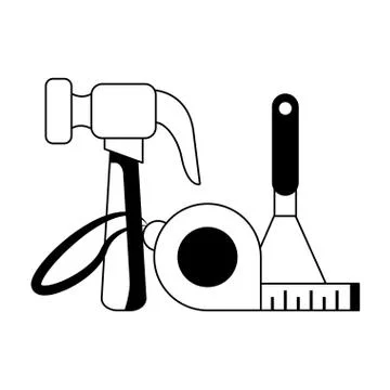 Tools set collection workshop icons cartoon in black and white Stock Illustration