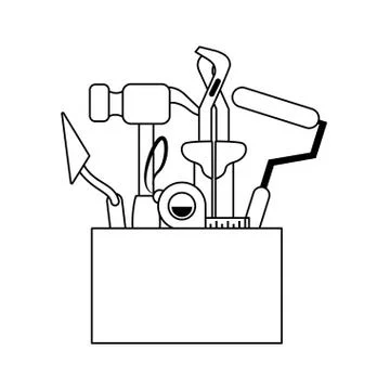 Tools set collection workshop icons cartoon in black and white Stock Illustration
