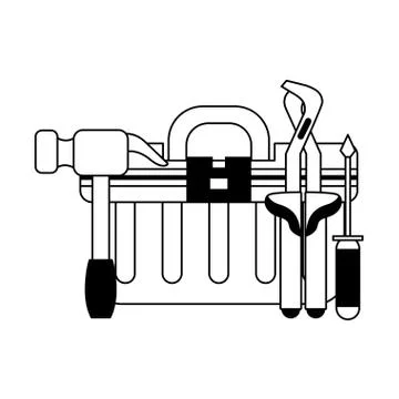 Tools set collection workshop icons cartoon in black and white Stock Illustration