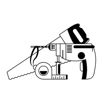 Tools set collection workshop icons cartoon in black and white Stock Illustration