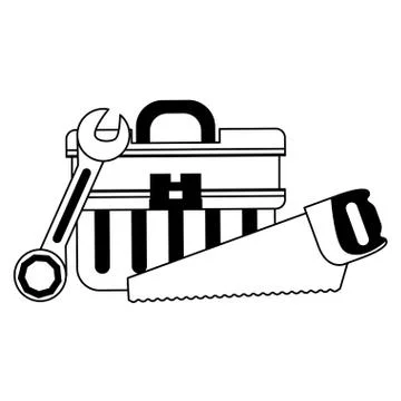 Tools set collection workshop icons cartoon in black and white Stock Illustration