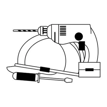 Tools set collection workshop icons cartoon in black and white Stock Illustration