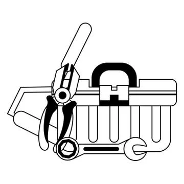 Tools set collection workshop icons cartoon in black and white Stock Illustration