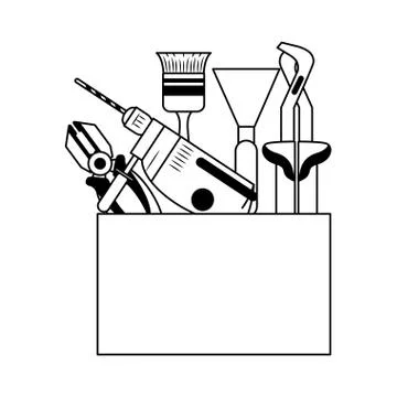 Tools set collection workshop icons cartoon in black and white Stock Illustration