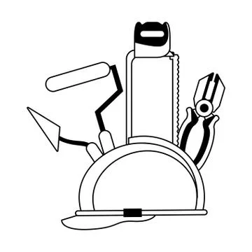 Tools set collection workshop icons cartoon in black and white Stock Illustration
