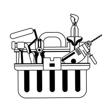 Tools set collection workshop icons cartoon in black and white Stock Illustration