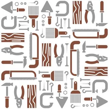 Tools set pattern seamless. Tool background. saw and brush, hammers, pliers.. 스톡 일러스트