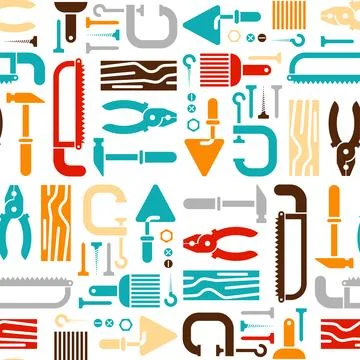 Tools set pattern seamless. Tool background. saw and brush, hammers, pliers.. Illustrazione stock