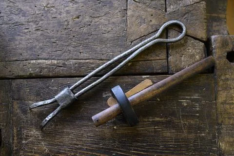 Tools for setting up a turning machine for wood of the 19th century Stock Photos
