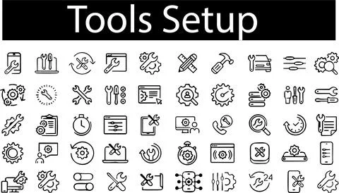 Tools setup line icons set. Setting and setup icons, Repair Related Vector .. Stock Illustration
