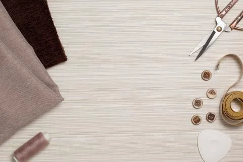 Tools for sewing (top view) Stock Photos