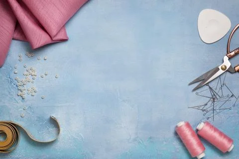 Tools for sewing (top view) Stock Photos