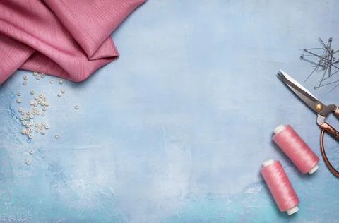 Tools for sewing (top view) Stock Photos