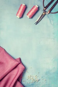 Tools for sewing (top view) Stock Photos