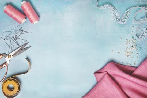 Tools for sewing (top view) Foto stock