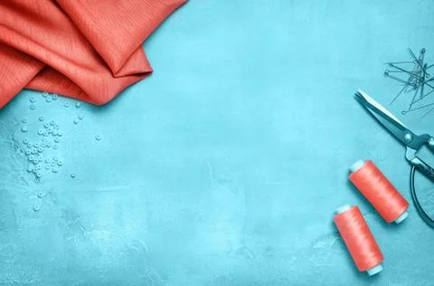 Tools for sewing (top view) Stock Photos