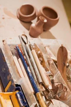 Tools for shaping clay Stock Photos