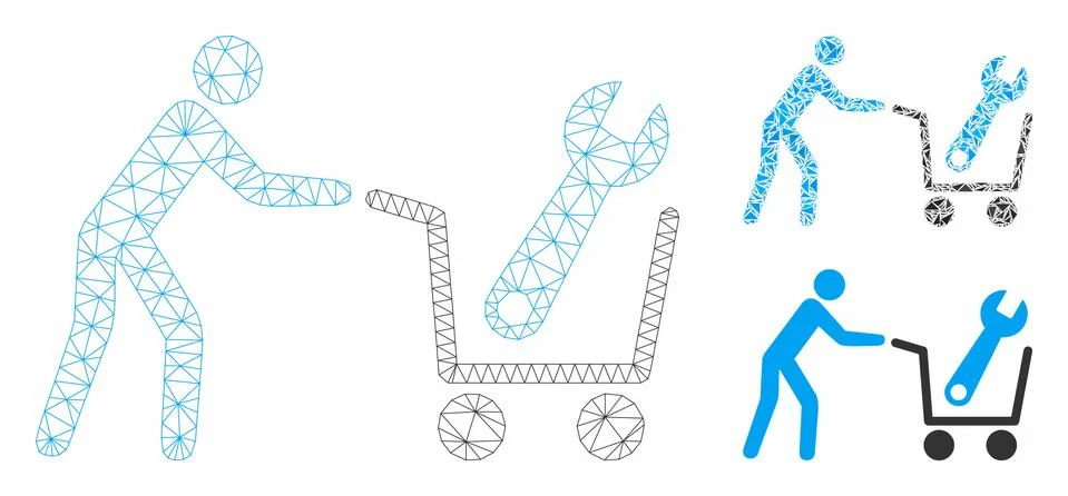 Tools Shopping Vector Mesh Network Model and Triangle Mosaic Icon Stock Illustration