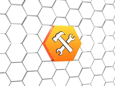 Tools sign in orange hexagon Stock Illustration